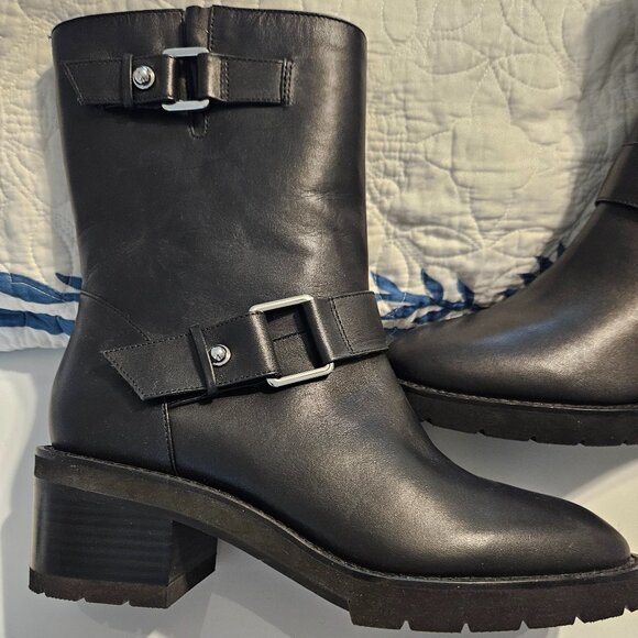 Stuart Weitzman Buckle strap Moto Black Pull On Booties Size 9 - Picture 2 of 16